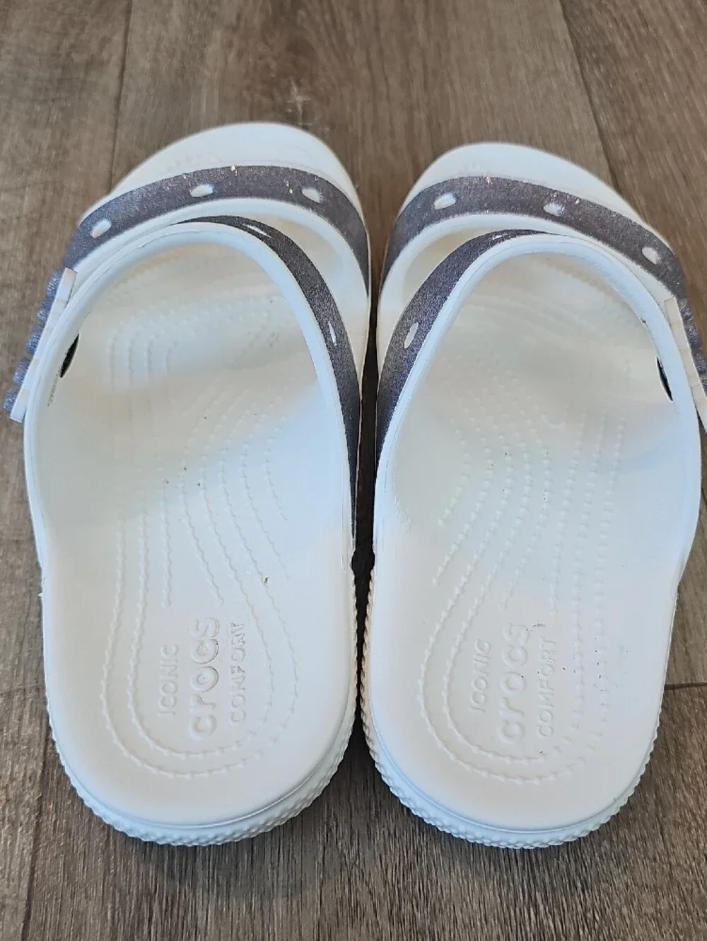 CROCS Kids' Older Girl Size 6 Glitter Double-Strap Slide Sandals.